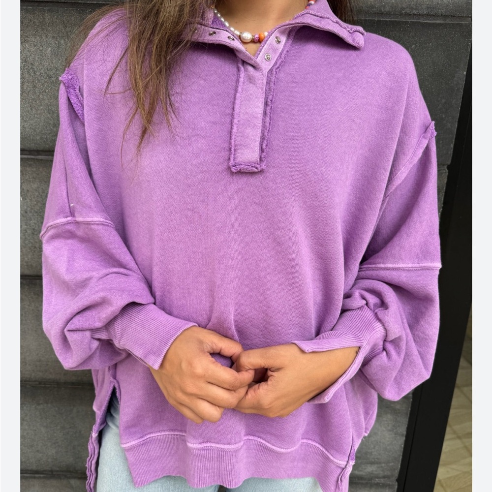 NEW Free People We The Free Camden Henley Pullover Sweatshirt Bubble Tea Large - Picture 2 of 7